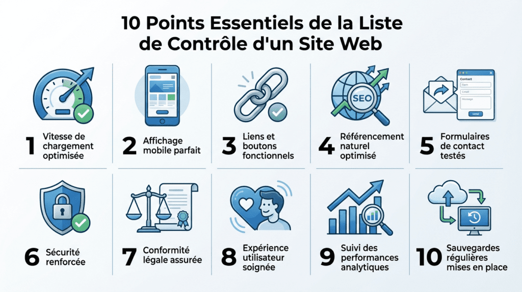 Checklist : les 10 points à vérifier avant de lancer votre site web, maximisez vos chances de succès et positionnez vous comme un professionnel crédible aux yeux de vos visiteurs.
